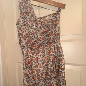 One-shoulder front wrap floral dress